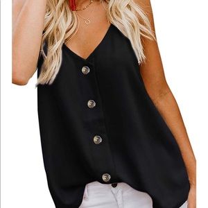 Button Down V Neck Tank Top